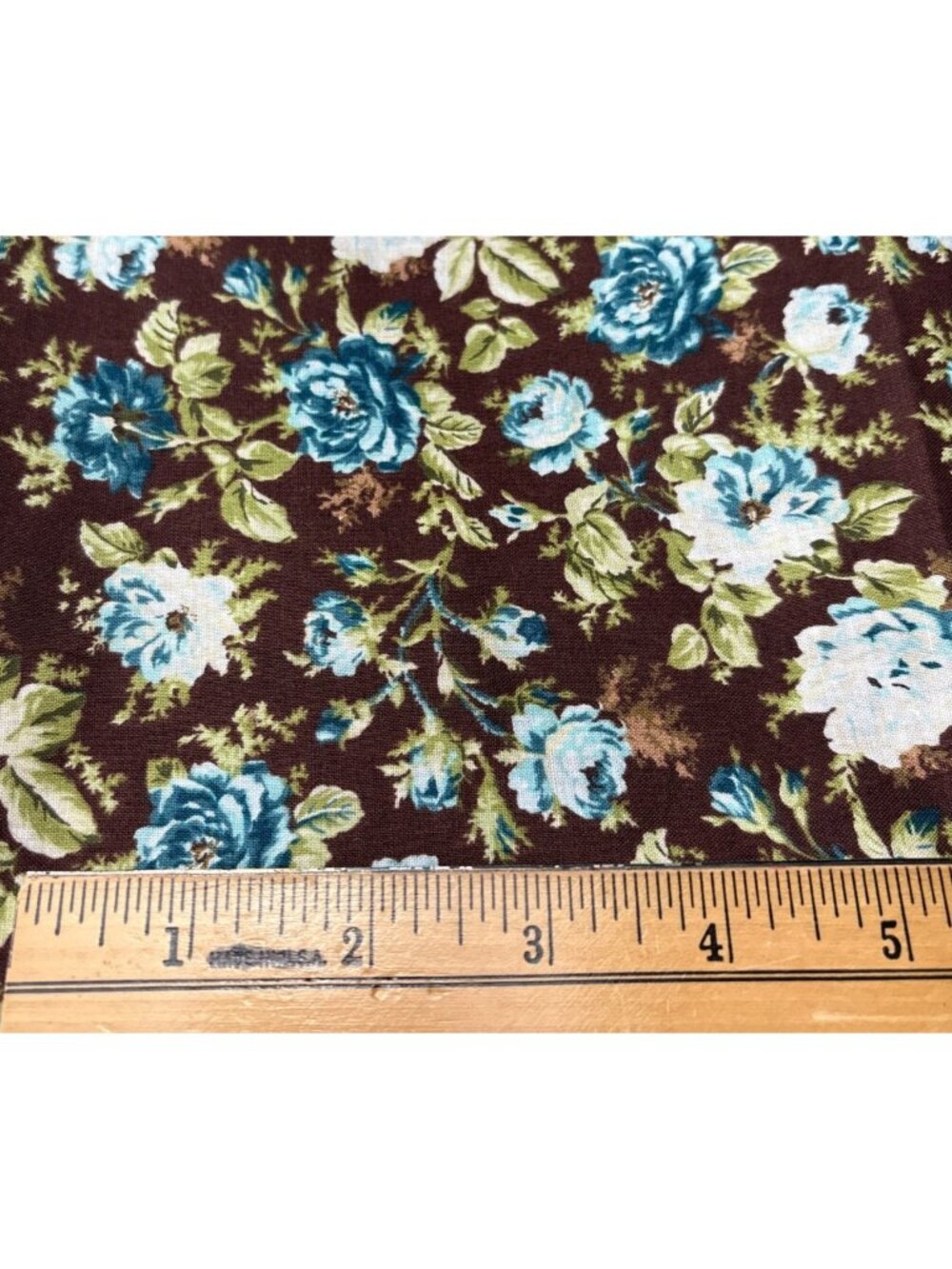 Floral Cotton Fabric Brown Blue Green Roses 35x44" Sewing Quilting Craft - Picture 3 of 11